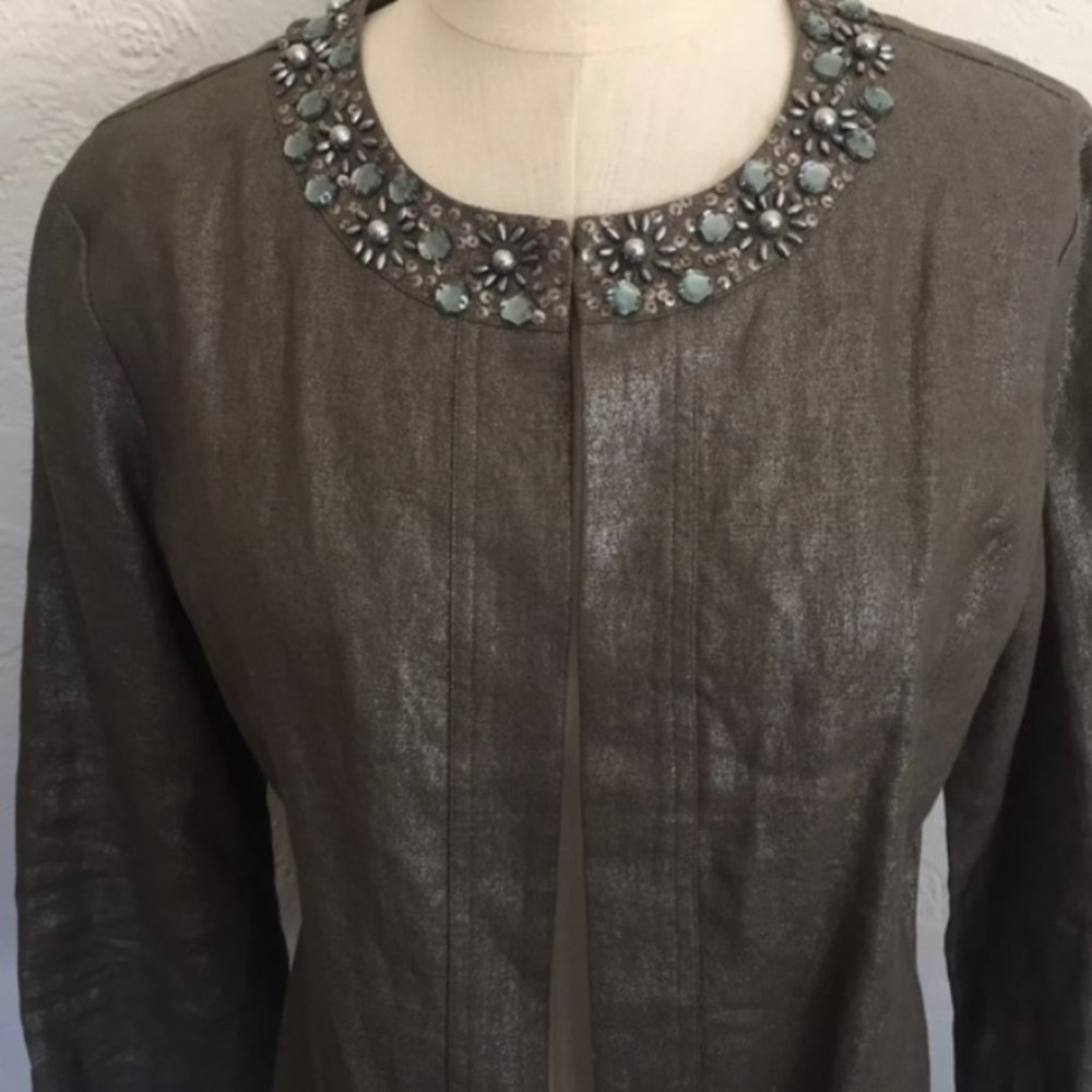 Chicos Size 1 US M Blazer Jeweled Linen Metallic Sheen